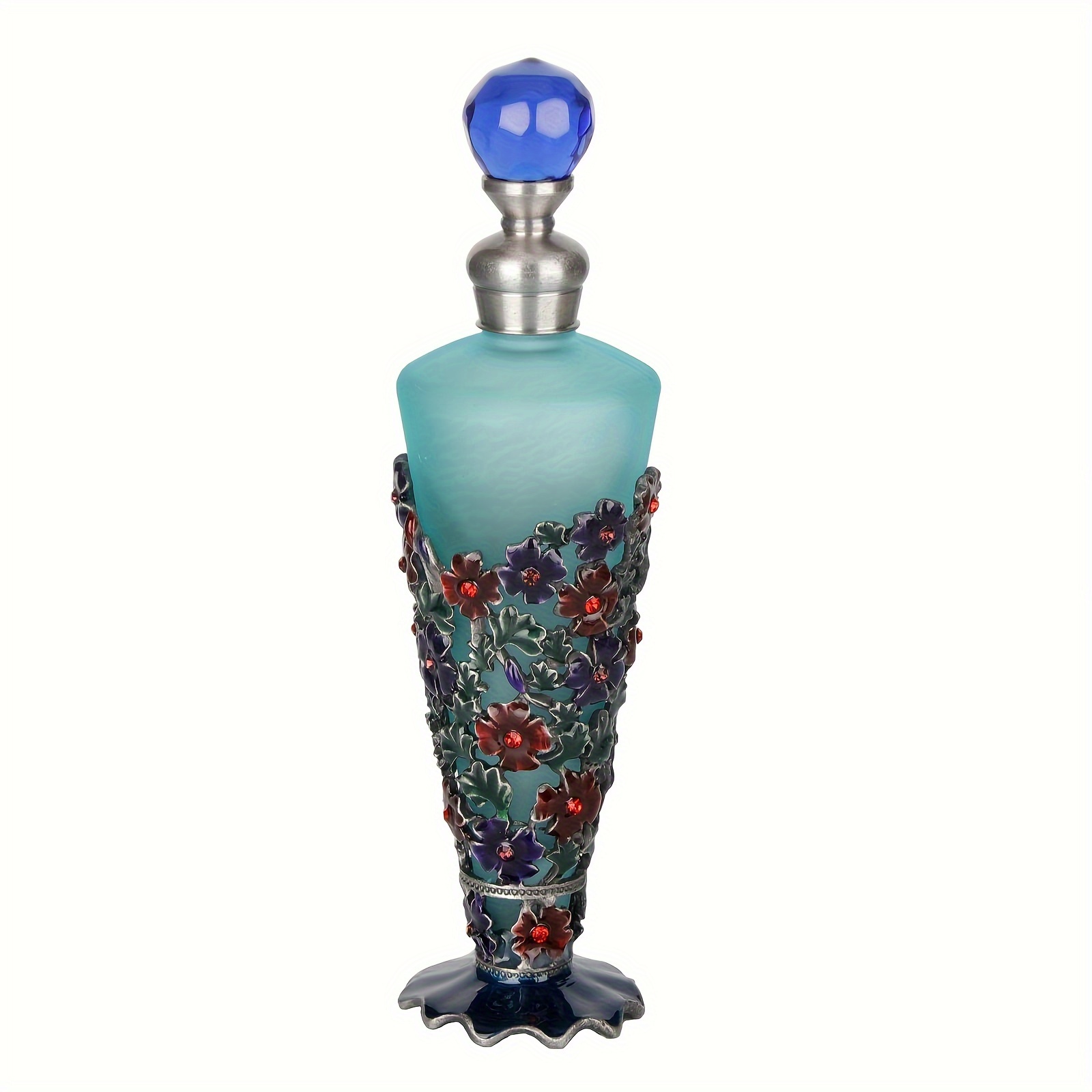 

25ml Refillable Vintage Glass Perfume Bottle With Figurine And Small Flower - Decorative Empty Cone Bottle For Essential Oils Or Women's Gift Souvenir Dresser Table Decor