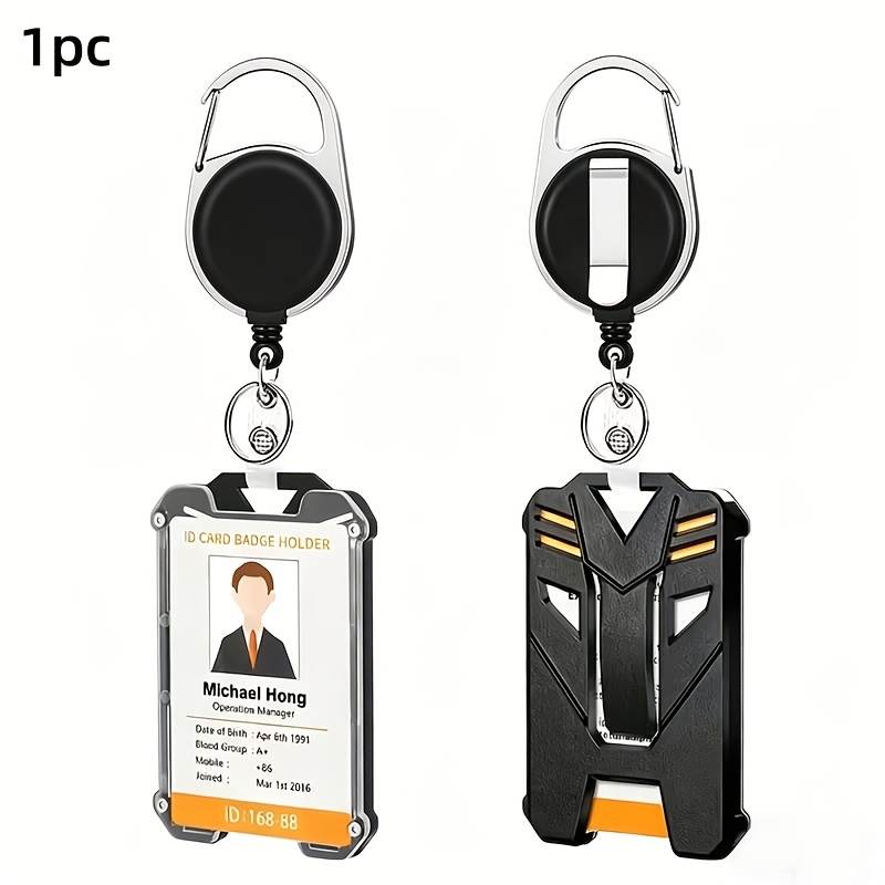 TEMU Porte-cartes de travail rétractable 2D 1pc avec fente pour carte d'identité, capable de plusieurs cartes ensemble, convient pour et l'extérieur,