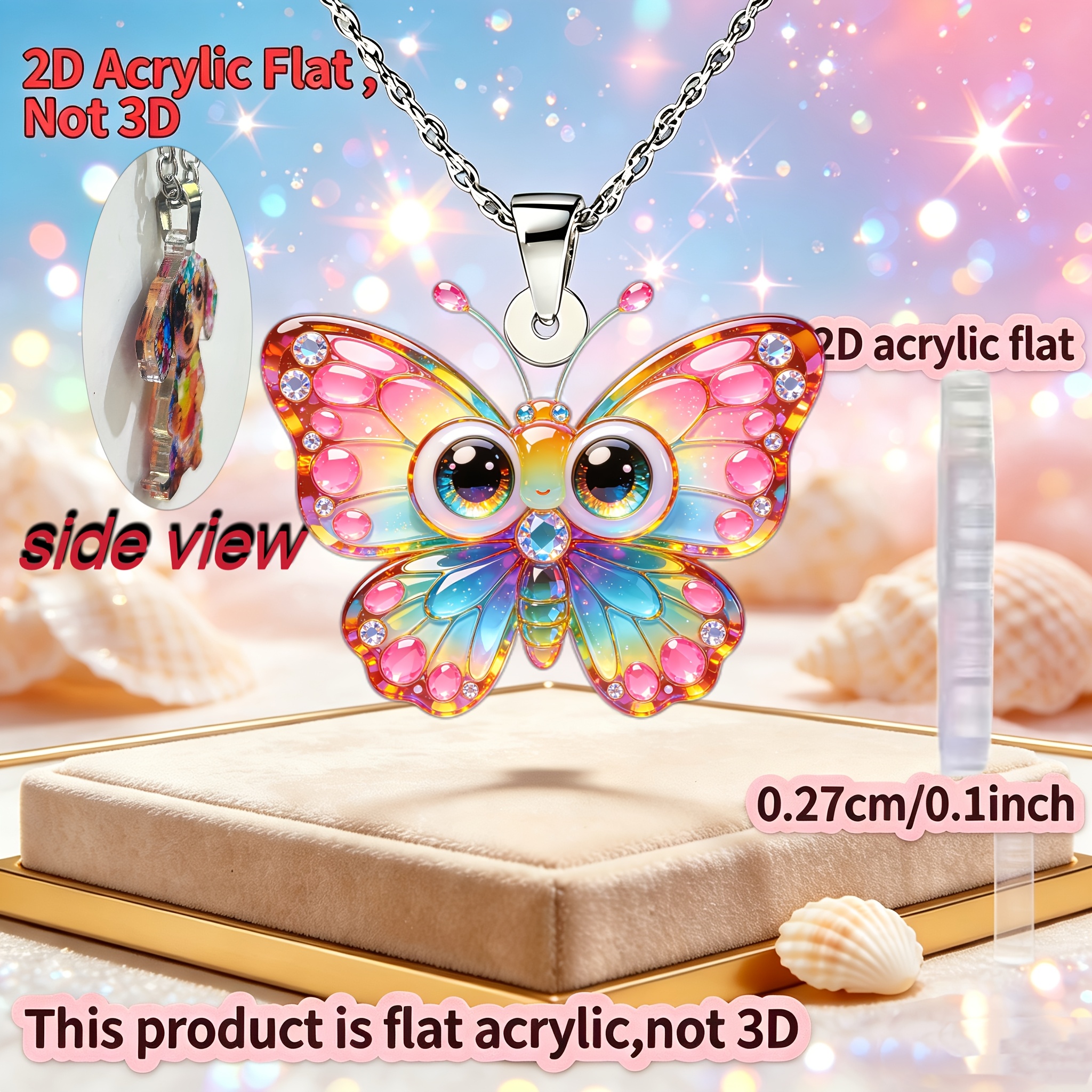 Butterfly Pattern Acrylic Necklace, Unisex Gift