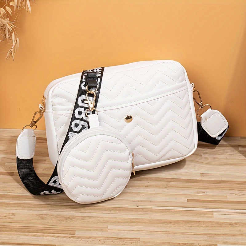 TEMU Pattern Tofu Embroidery Mom And Daughter Camera Bag Trendy Letter Strap Crossbody Shoulder Bag