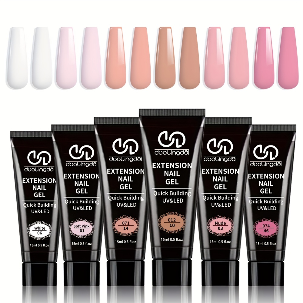 TEMU Duolingdai Poly Extended Gel Set For Nails, 6-color Pink Nude Series Polyester Nail Gel Set Builder Nail Gel Mild Color French Nail Diy Home Gift - A Gift For Girls' Nails.