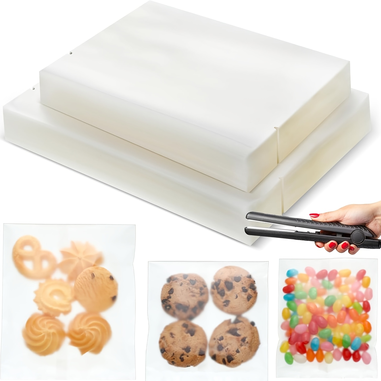 TEMU 200pcs Pack Suitable For Bakery Treats, Chocolates & Candy - Cellophane Cookie Bags With Heat Seal Edges, 2 Sizes (4"x6" & 5"x7") Flat Edge For