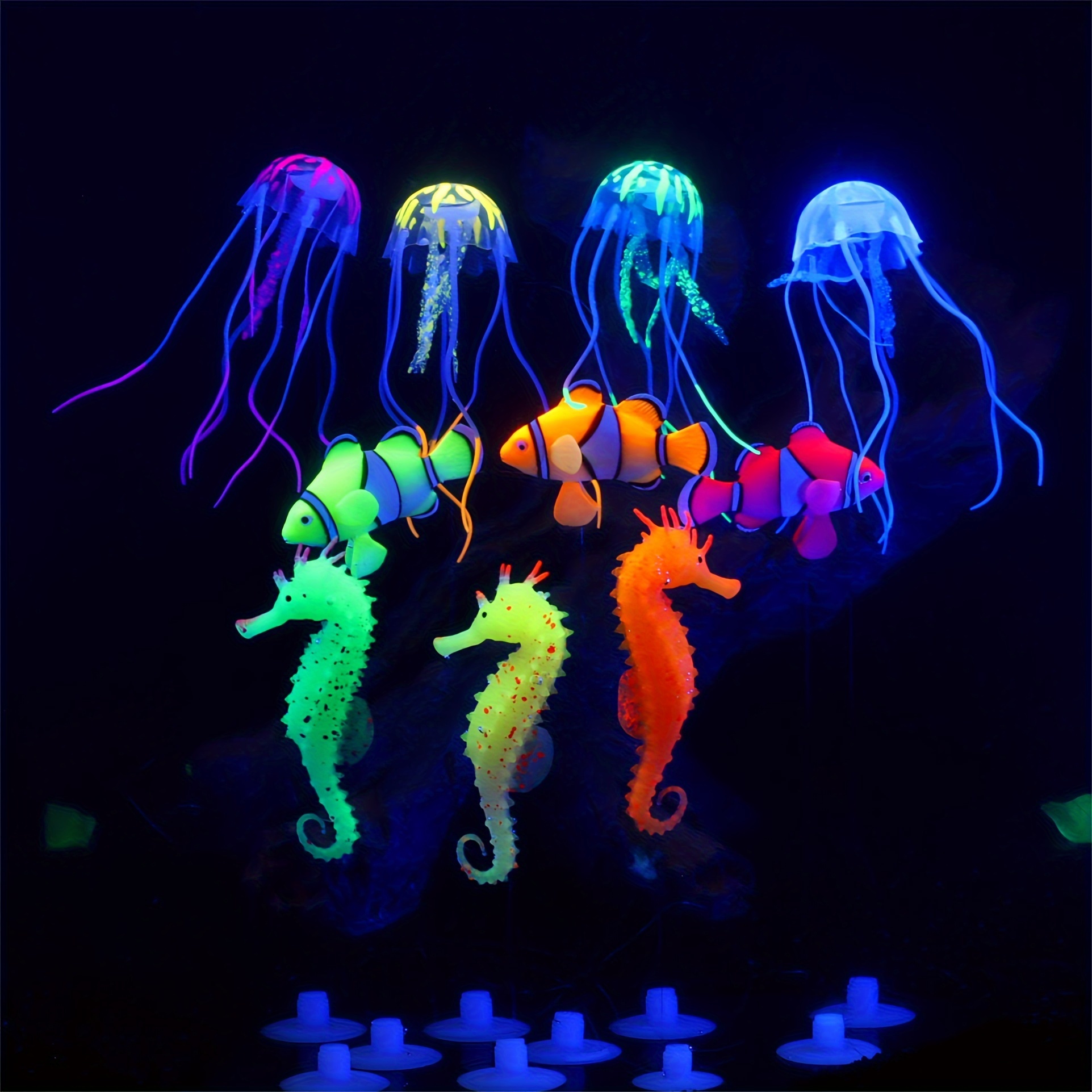 silicone aquarium decor set artificial jellyfish seahorse Temu