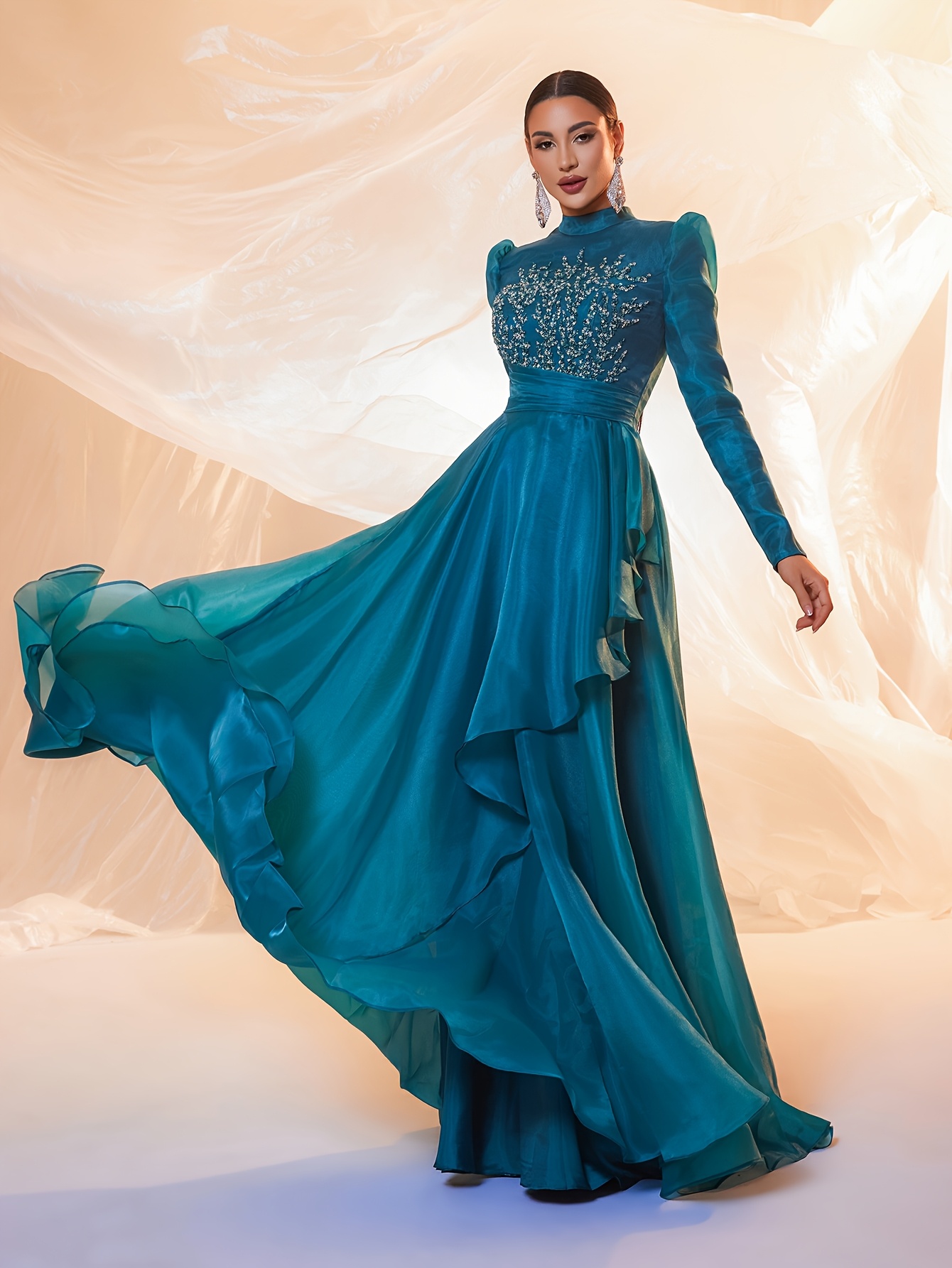 Emerald Green Dress Floor Length Long Sleeve Formal Dress Tina