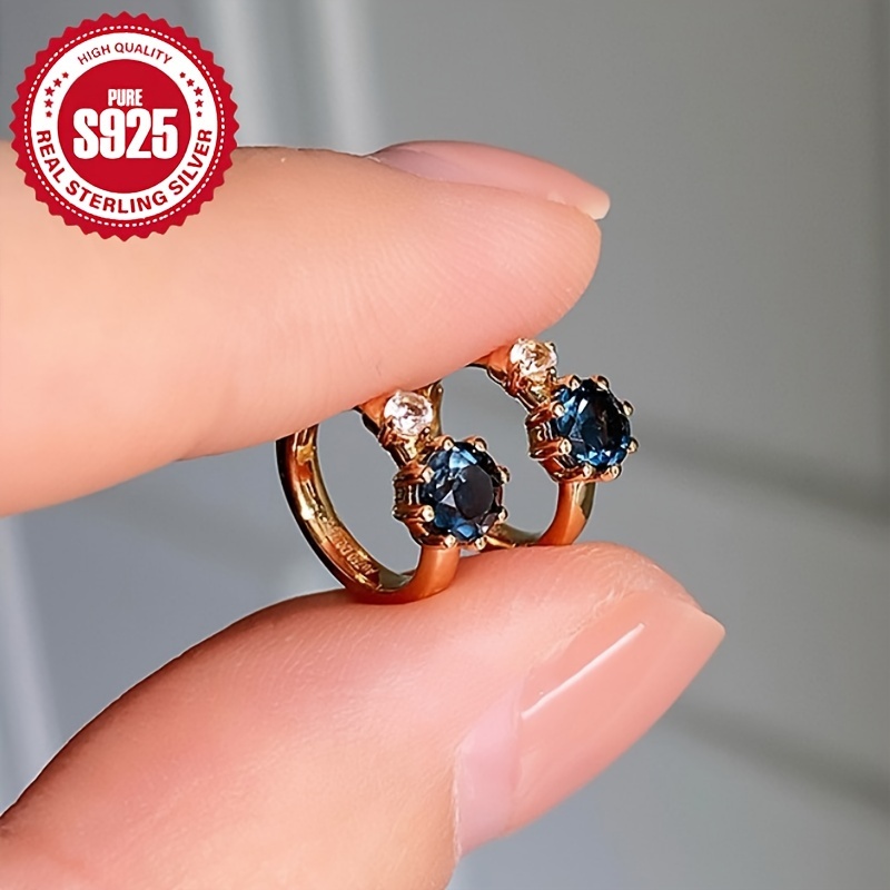 

1 Paire de Boucles d'Oreilles Vintage 925 en Argent Sterling avec Zircon Bleu Synthétique, Clous Hypoallergéniques de 1.4g pour un et Cadeau de la Saint-Valentin