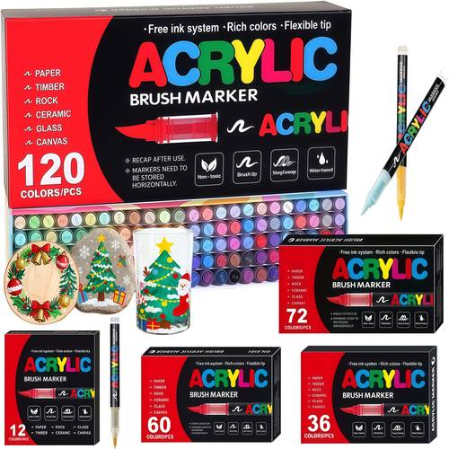12 36 60 72 120pcs acrylic paint markers brush tip acrylic paint pens quick drying waterproof ink for rock painting canvas glass ceramic metal art crafts supplies gift