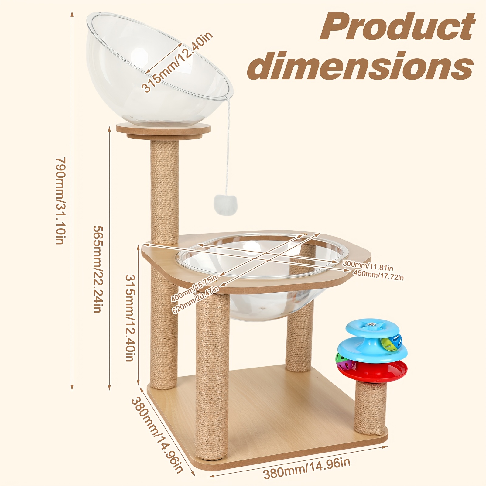 Image of Cat Tree Cat Tower, Equipped With 2 Capsule Cat Beds, Sisal Scratching Posts, Interactive Turntable Ball Toys, Indoor Cat Viewing Activity Platform
