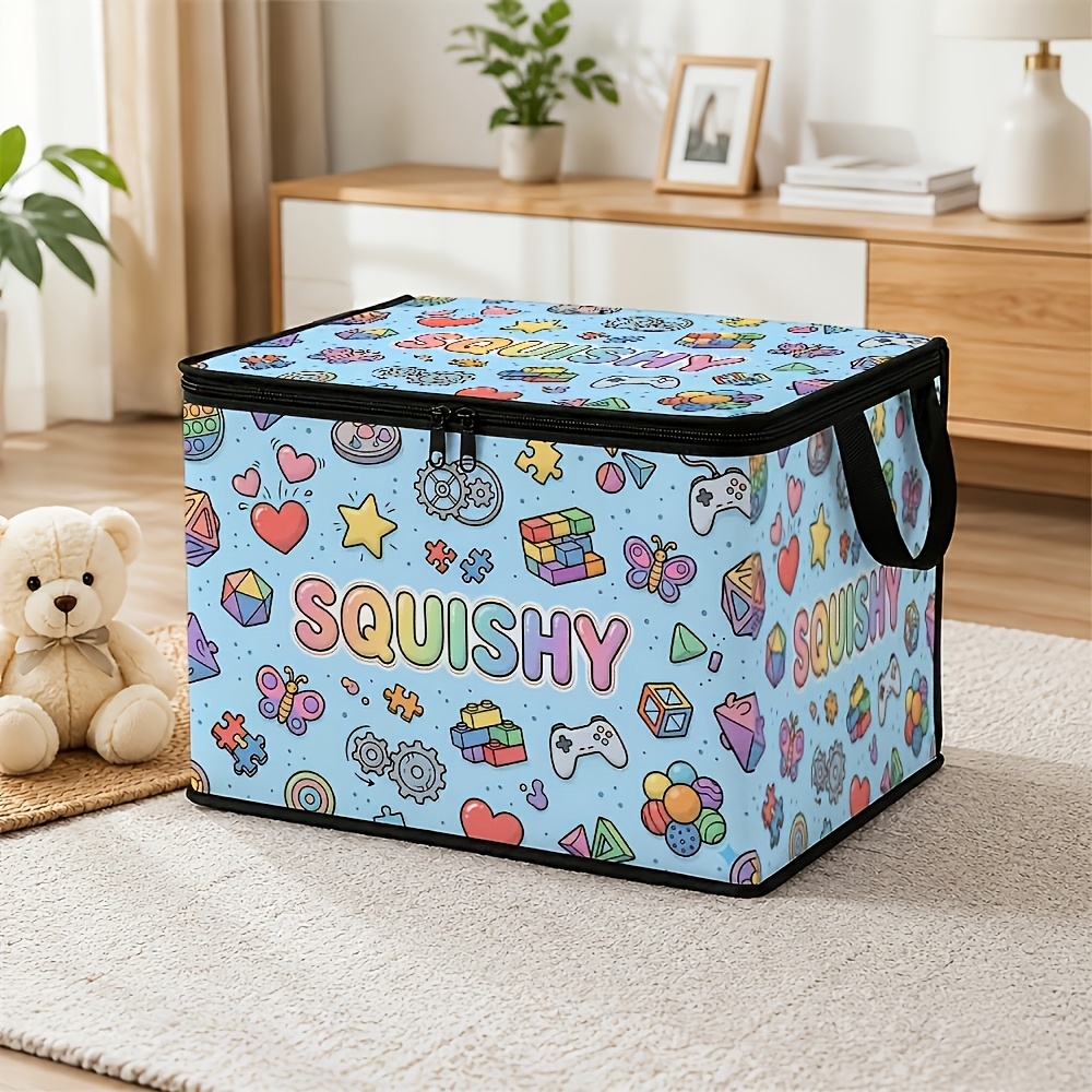 TEMU 1pc Decorative Storage Box Under The Bed "" - With Handle, Blue With Handle Storage Box/basket, Foldable Storage Box With Lid, Soft Fabric,