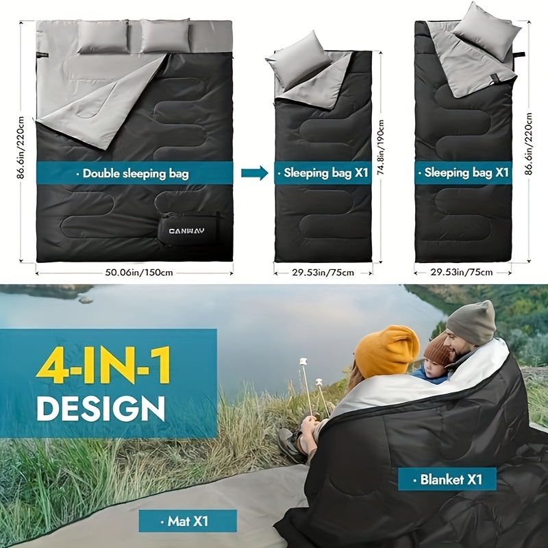 

Double Sleeping Bag, 2 Person Sleeping Bags For Adults Queen Size Xl & Xxl Sleeping Bag With 2 Pillows For Camping, Backpacking Lightweight Waterproof