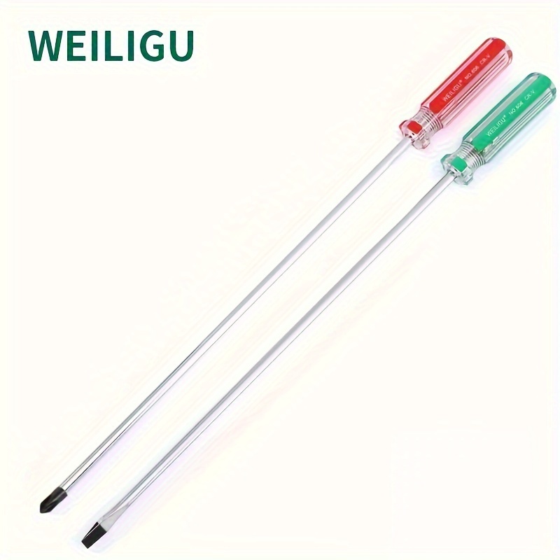 

2pcs Weiligu Long Handle Screwdrivers, 12-inch 300mm, Red & Sky Blue, 6mm Diameter, Phillips & Flathead, Polished Chrome , Rust-resistant, Washable, Industrial Tools For Diy & Home Renovation