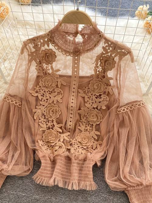 elegant womens polyester blend top with contrast lace detail crew neck solid color knit fabric regular length spring summer fashion