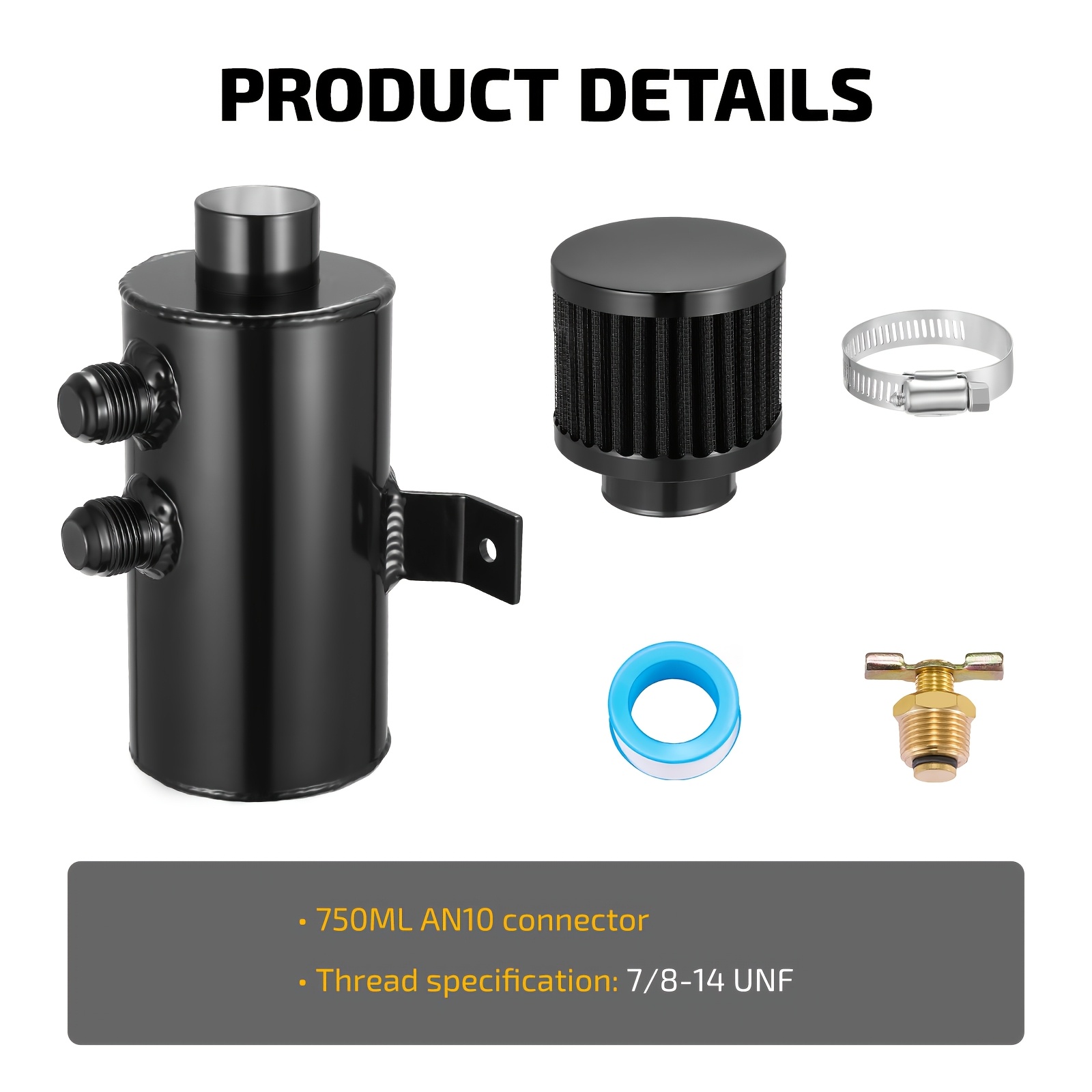 TEMU Oil Catch Can, Oil Breather Tank With Valve, 750ml Universal Aluminum Black