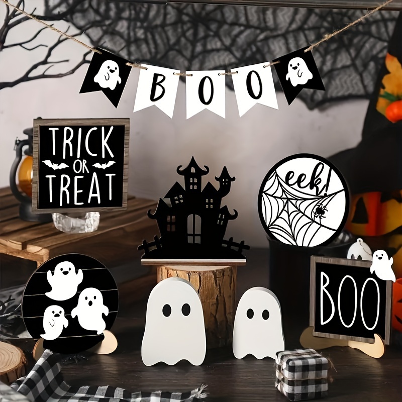 

13pcs Halloween Decor Set - Wooden Signs, For Home & Kitchen Parties