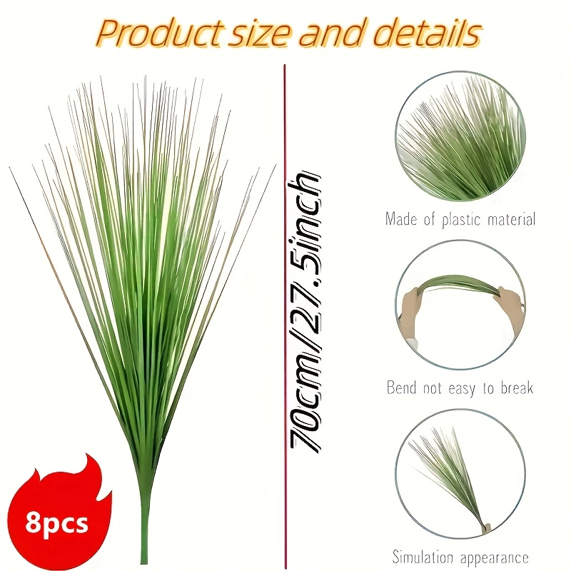 Image of 8pcs 70cm Tall Large Artificial Onion Grass, Long Green Reed Grass, Plants For Indoor Home Decor And Outdoor Garden Decoration