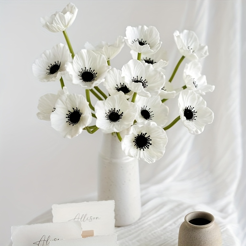 16 Stck knstliche weie Blumen * Blume, realistische knstliche Blumen in  Wei mit schwarzem Mittelpunkt fr Hochzeit, Gedenktag * Kche, Zuhause fr  wohnung