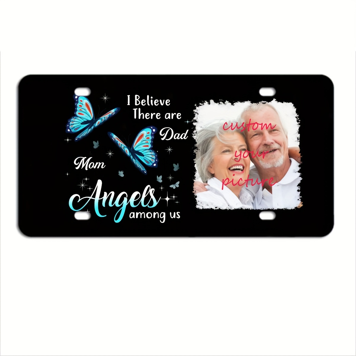 

Custom Memorial Butterfly Angels Personalized Photo Decorative Front License Plate - Polished Aluminum Vanity Novelty Car Tag 6x12 Inch