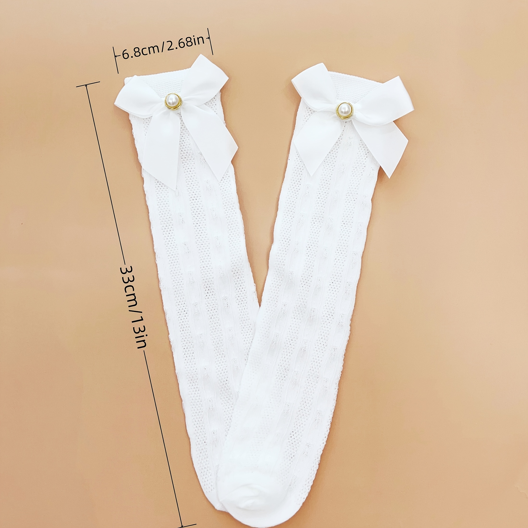Image of White Knee-high Socks For Girls With A Bow Decoration, Perfect For Little Girls