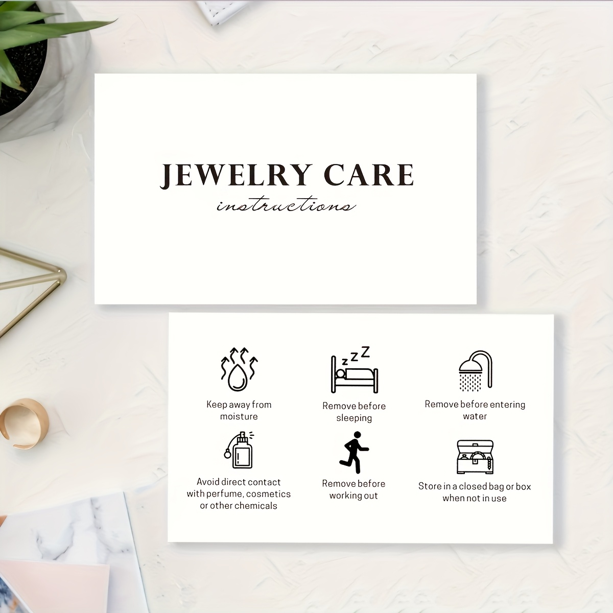 TEMU Lot de 40 cartes d'entretien pour bijoux, cartes d'instructions d'entretien, cartes de remerciement, inserts d'emballage pour bijoux 3,54 x 2,13
