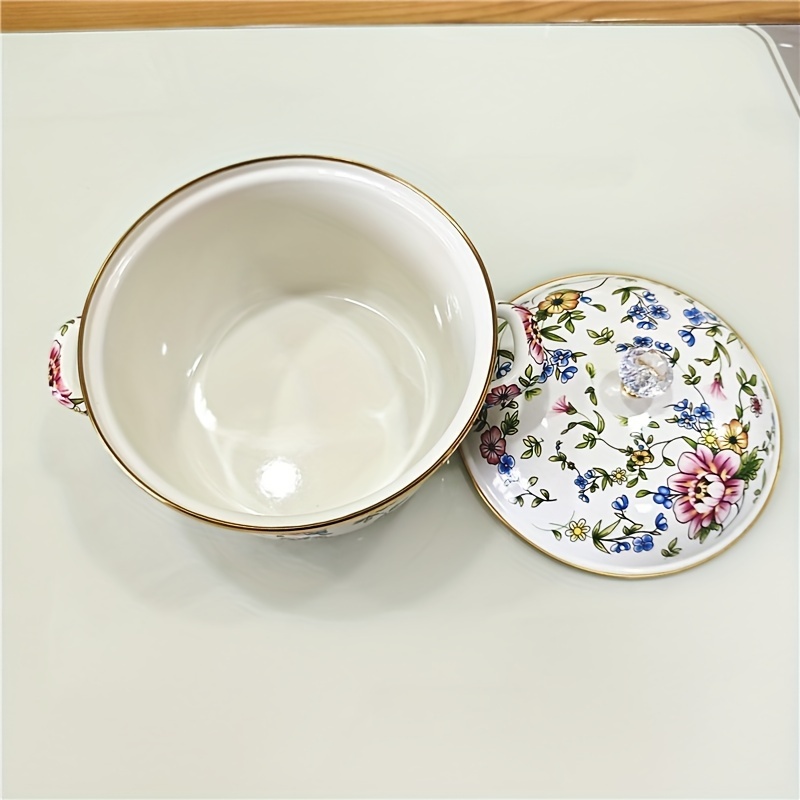   enamel   with lid   double handle enamel cooking pot home kitchen soup stew casserole dish details 2