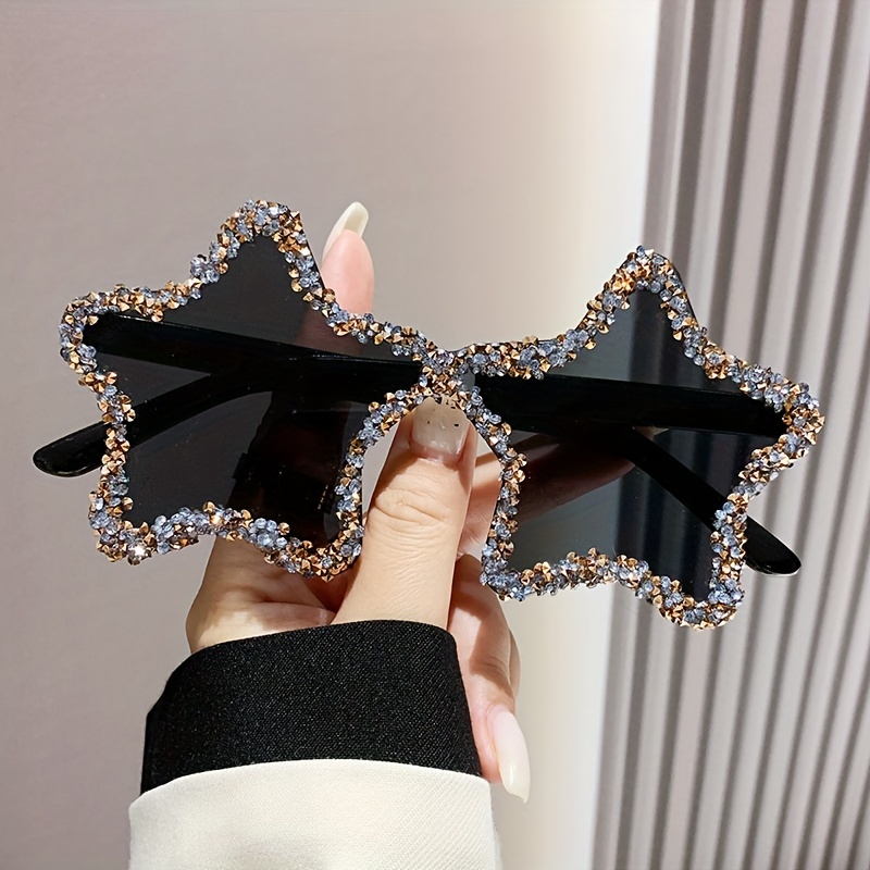 

Star-shaped Frameless Rhinestone Studded Glasses, Pc Material, Mirrored Lens, Fashion Statement Eyewear For Parties And Photos