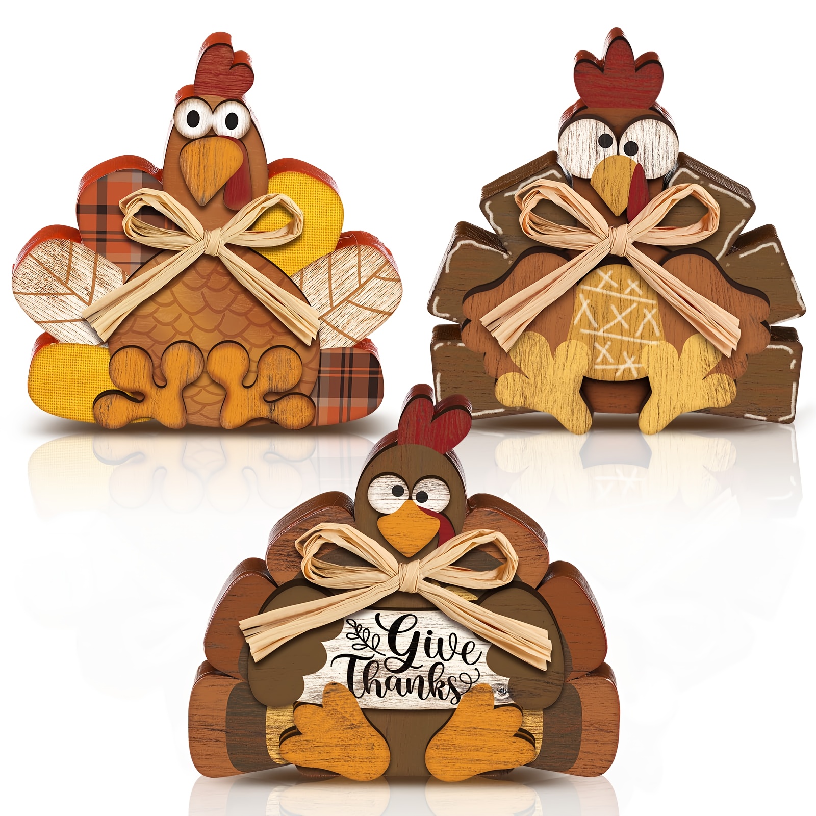 TEMU Set Of 3 Autumn-themed Table Centerpieces Featuring Adorable And Humorous Turkey Designs, In A Rustic Farmhouse Style. Wooden Decorations Are