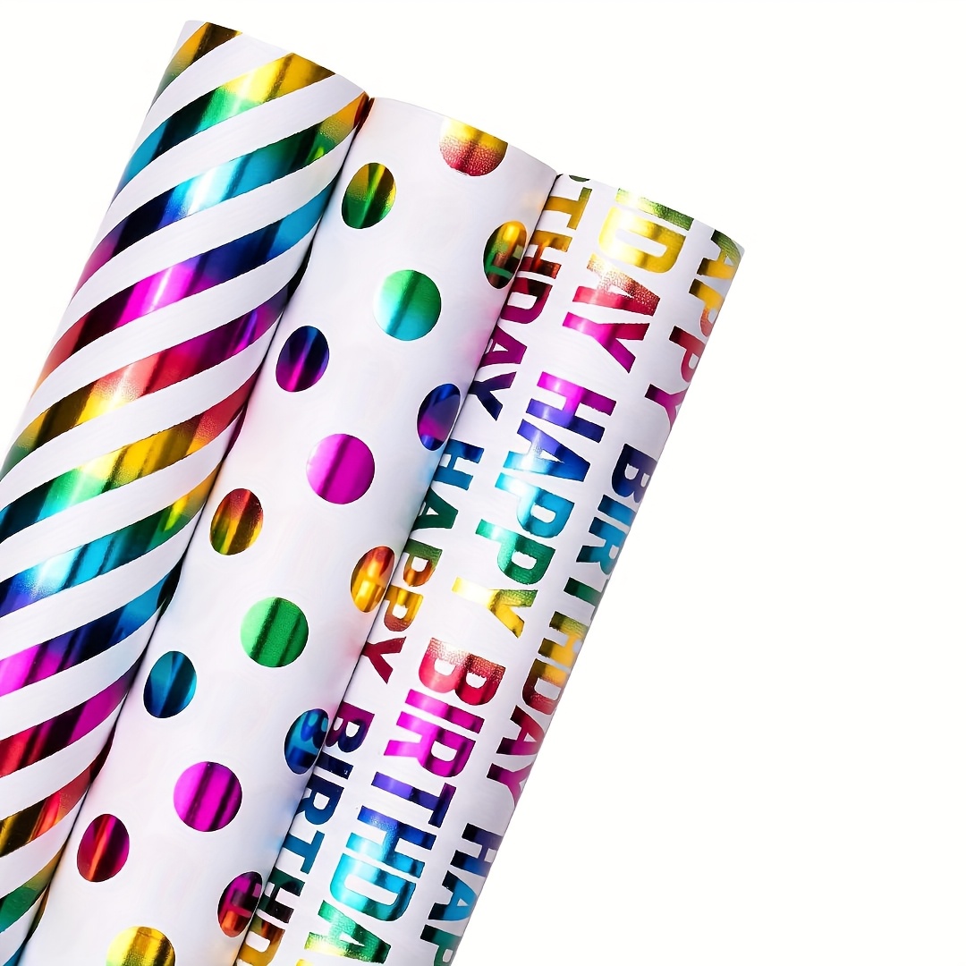 

Warehouse Wrapping Paper Iridescent Gift Wrapping Paper , Valentines Day Gifts Wrapping Paper 3 Rolls Stripes Printed Assortment Wrapping Paper - 17 Inch X 120 Inch() Per Roll