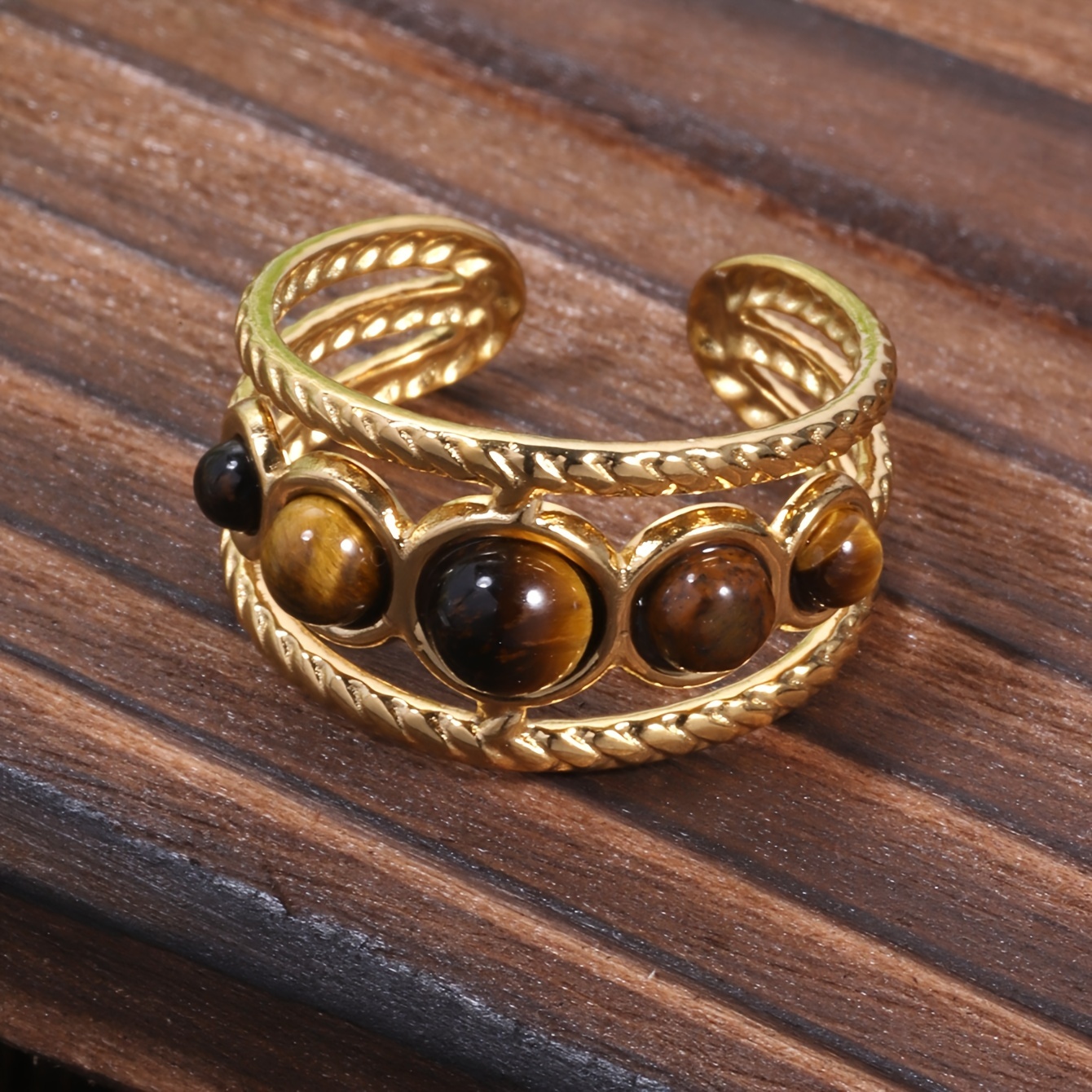 Golden Palace Style Stone Ring Stainless Steel