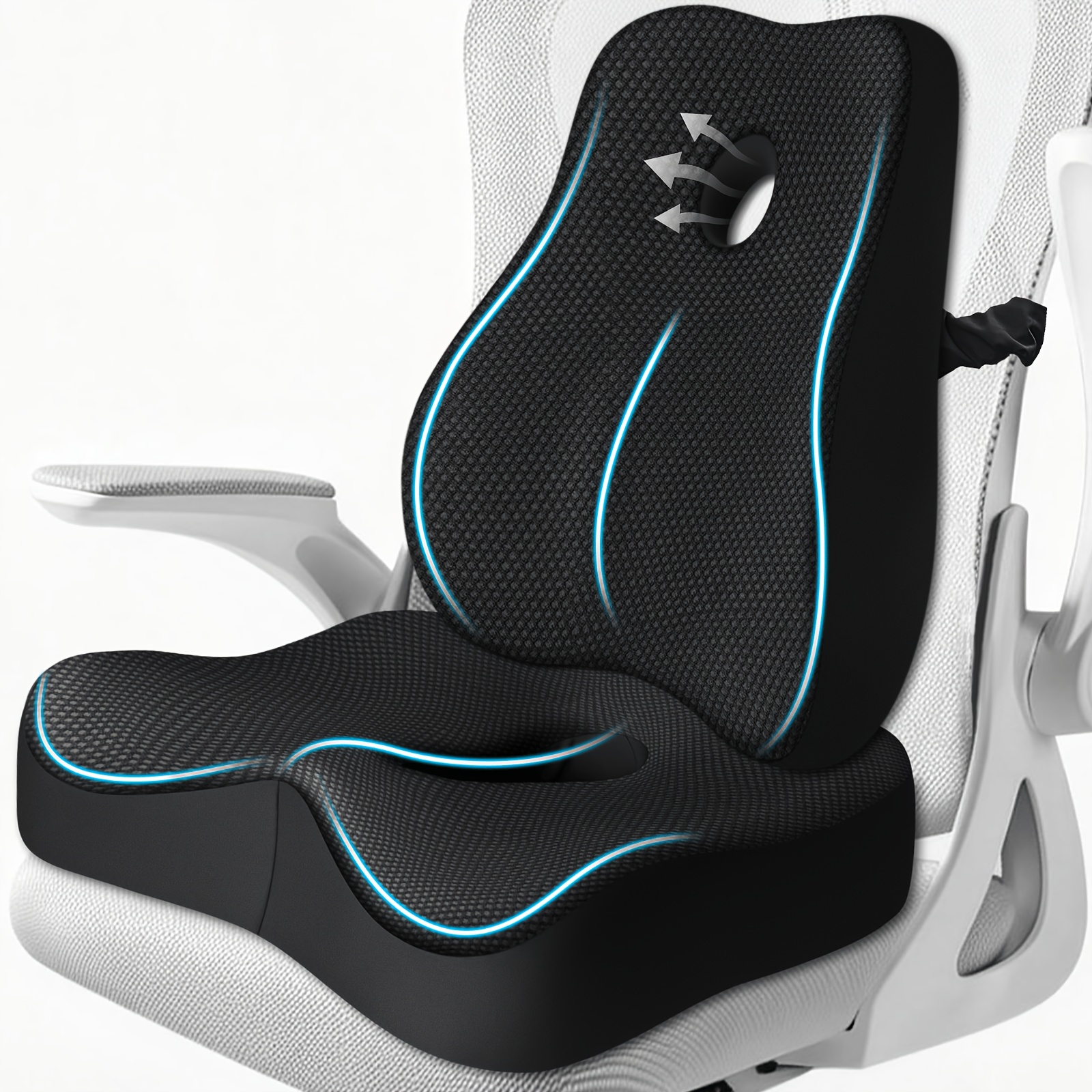 TEMU Ergonomic Memory Foam Seat Cushion For Car, Office Chair, Home & Wheelchair -breathable, Pressure Relief, Ideal For Travel, Work & Study