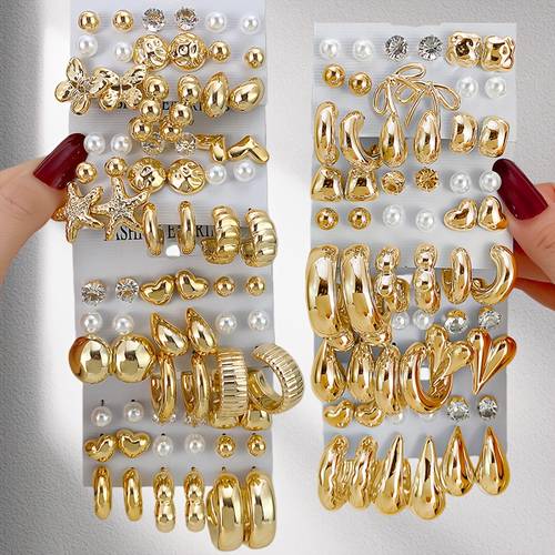 ensemble aléatoire de 10/18/28 pièces : parure de boucles doreilles et bagues pour femme, cadeau pour soirée ou , avec strass, perles dimitation, 3d, papillons, cœurs, anneaux de c, , au design exagéré, , mode, , et brillant