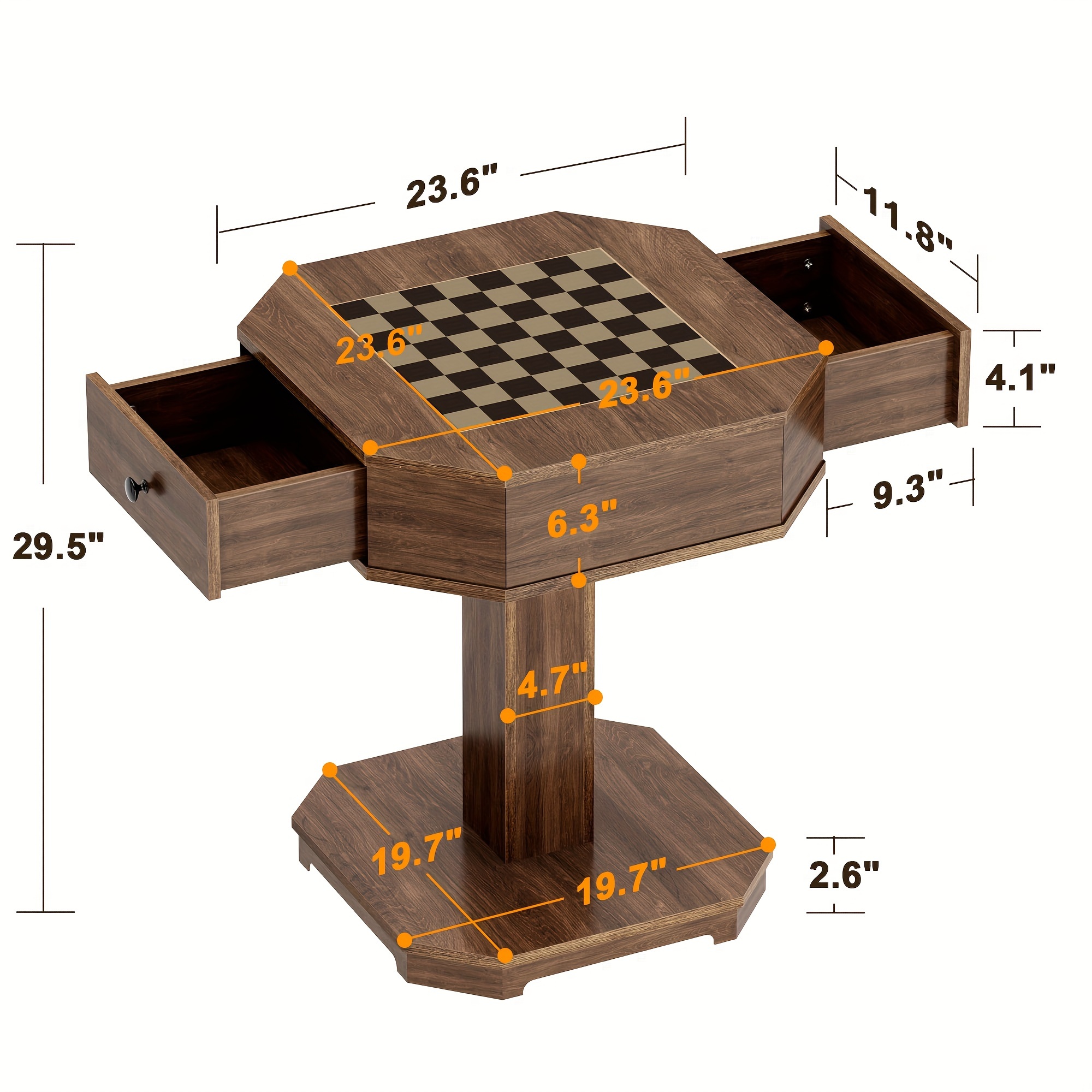 SOGES 2-Drawer Chess And Checkers Game Board Table, Combo Table For Chess And Checkers, Family Board Game Chess Table, Walnut Color