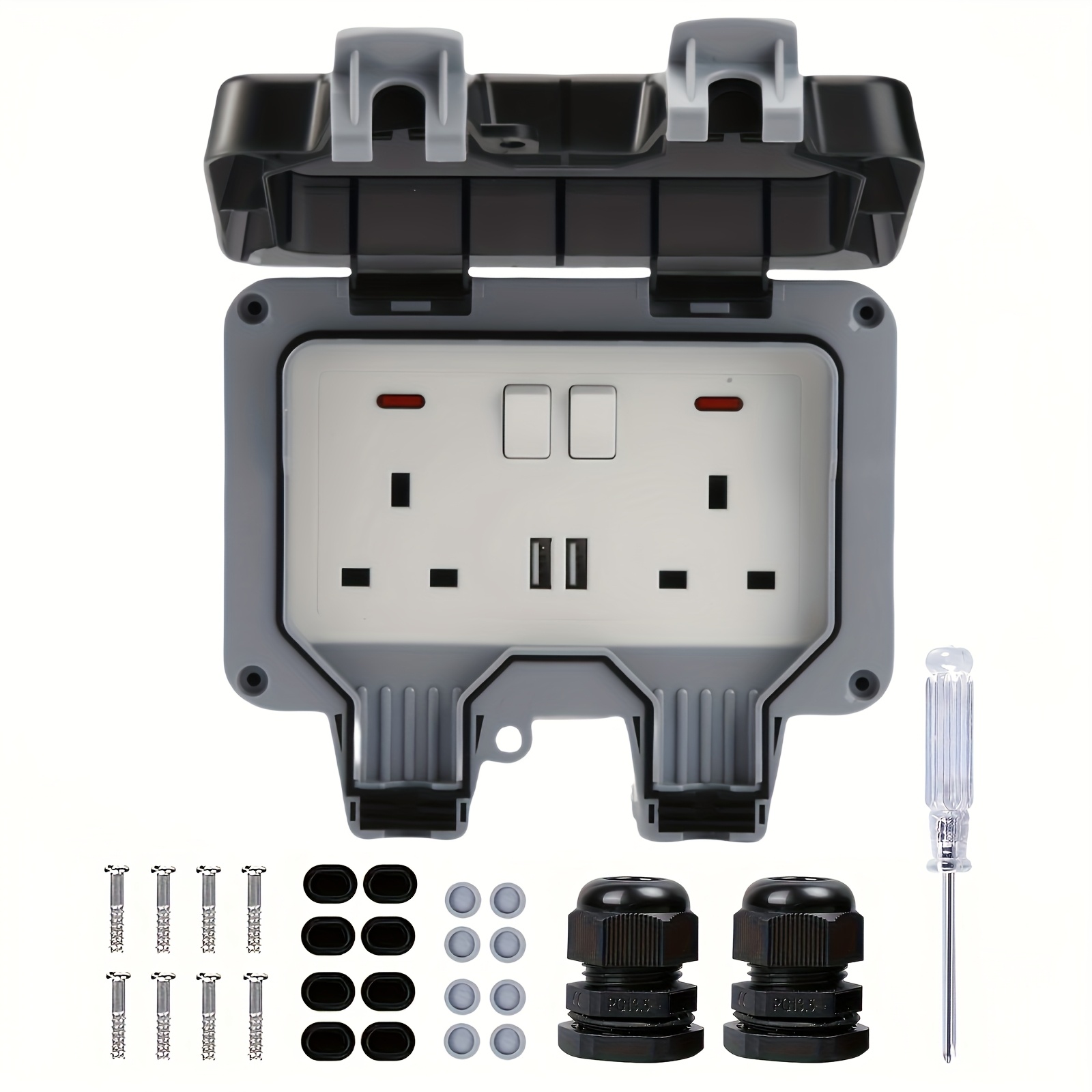 outdoor ip66 british socket box with usb 2 usb type c socket box ac220v 16a flip cover socket box suitable for kitchen bathroom and garden wall sockets