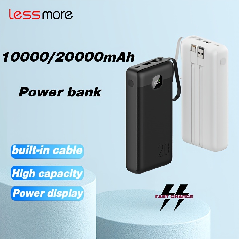 

Lessmore 10000/20000mah Power Bank With Built-in Cable Usb/type-c Interface, Suitable For Iphone/android Mobile Phone Digital Electronic Equipment, Gift, Emergency Battery Pack