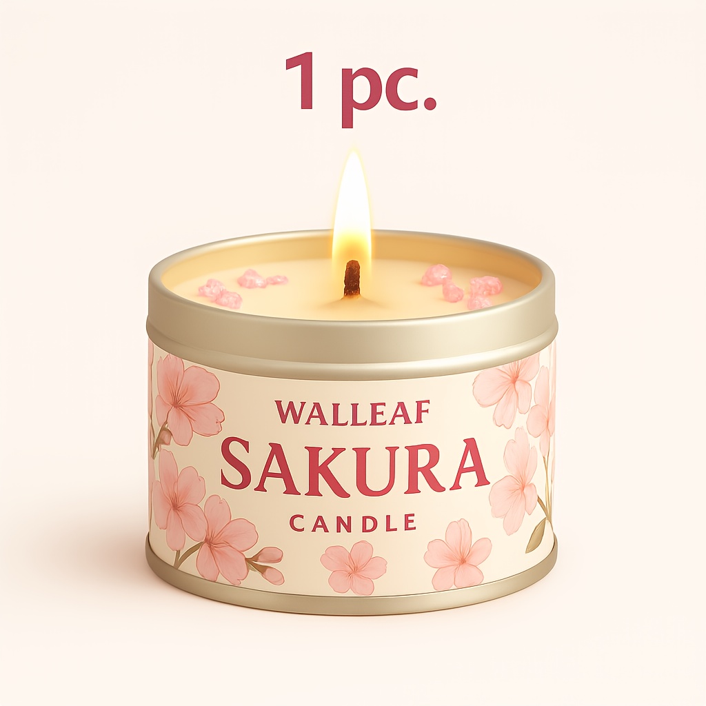Image of Walleaf 1/3pcs [sakura Scented Candle] Hand- Soy Wax · Fragrance · Metal Tin Style · Suitable For Indoor Spaces Such As Bedrooms And Living Rooms · Suitable For Daily Placement And Use