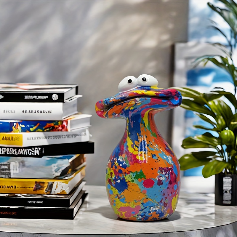 TEMU 1pc Colorful Frog Resin Art Decor â Vibrant Splash , Eyes & Sharp Teeth, Perfect For Bookshelf, Living Room, Office, Or Garden Decoration, Frog