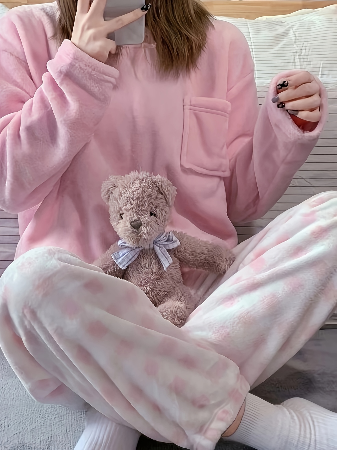 Teddy Fleece Loungewear Set Womens Teddy Bear Loungewear Teddy