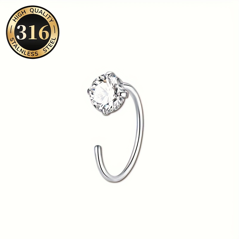 E-shop Modischer minimalistischer 316 Edelstahl Nasenring mit eingelegtem synthetischem Zirkonia 20G Ohrring, Anti-Allergie