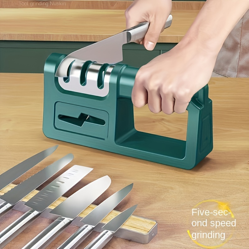 1pc 4-in-1 Diamond Knife Sharpener - Manual Manual Sharpener for Kitchen Knives & Scissors, Sturdy Metal Construction, No Electricity Needed, Quick & Easy Sharpening Tool for Home Use