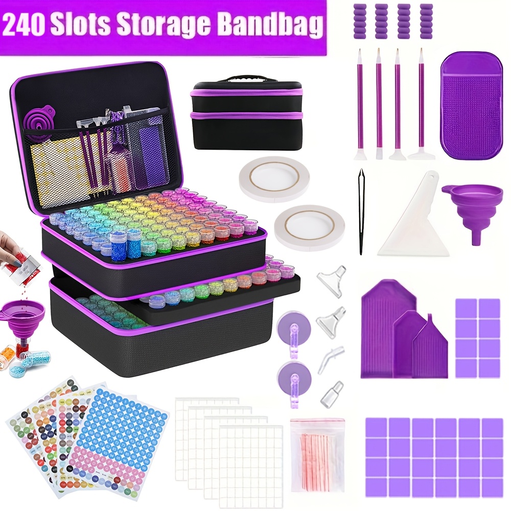 TEMU 240/120/60/30 Slot Diamond Painting Storage Set, Diamond Painting Storage Container Toolbox, Portable Eva Crafts, Jewelry And Bead Tote Bags,