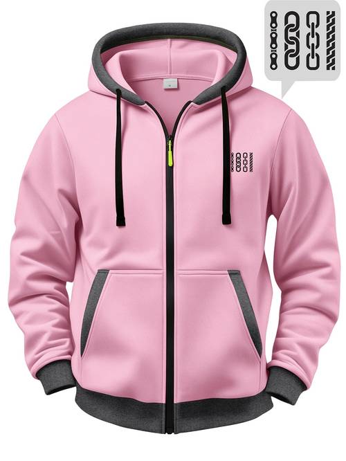 mens color block hooded cardigan sweatshirt casual fashion jacket trendy black chain print lined warm autumn winter long sleeve top
