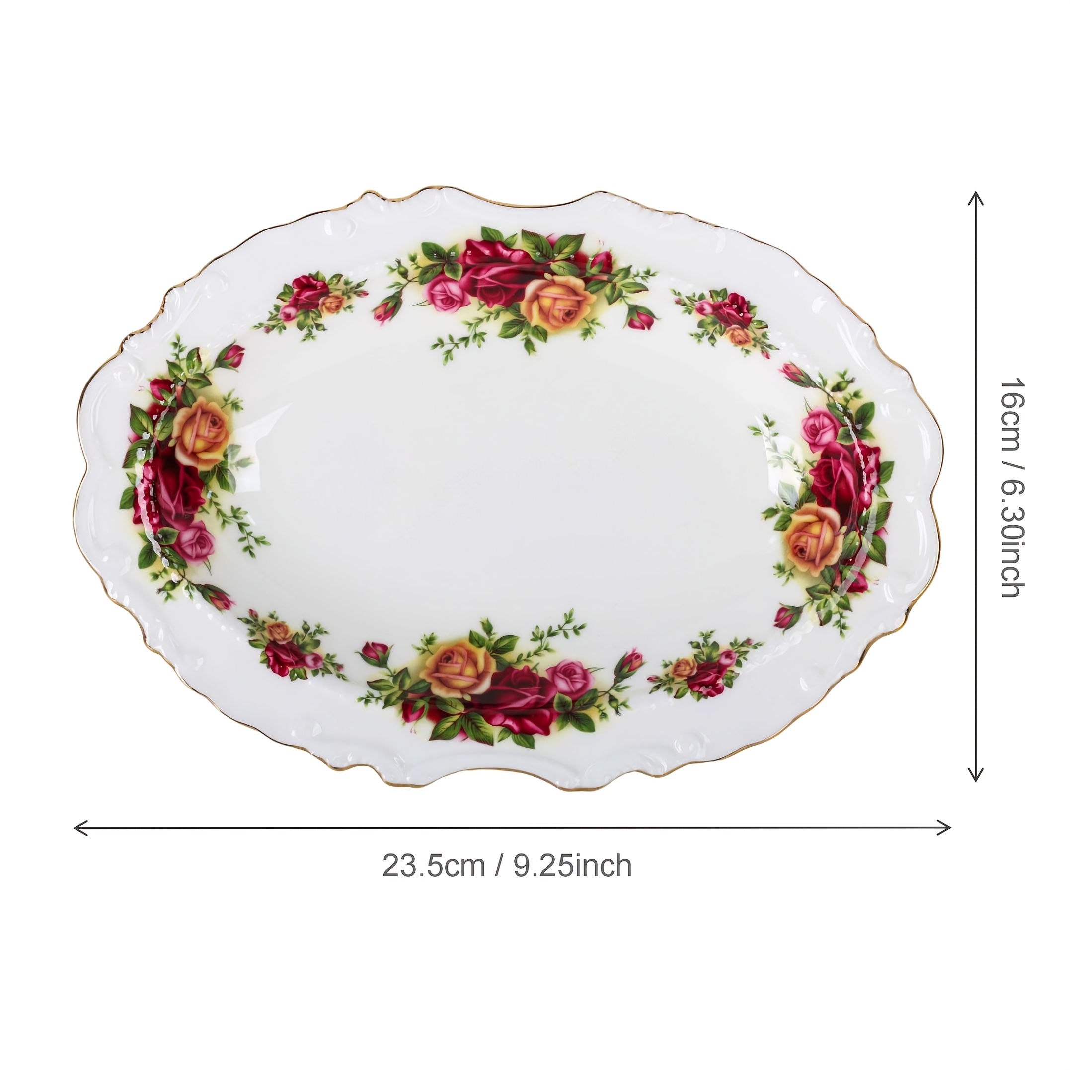 TEMU 1pc Elegant Vintage Town Rose Embossed Dessert Plate, 9-inch Oval Ceramic Dinner Plate, Retro Table Decorative Plate, Baroque Style - Ideal For