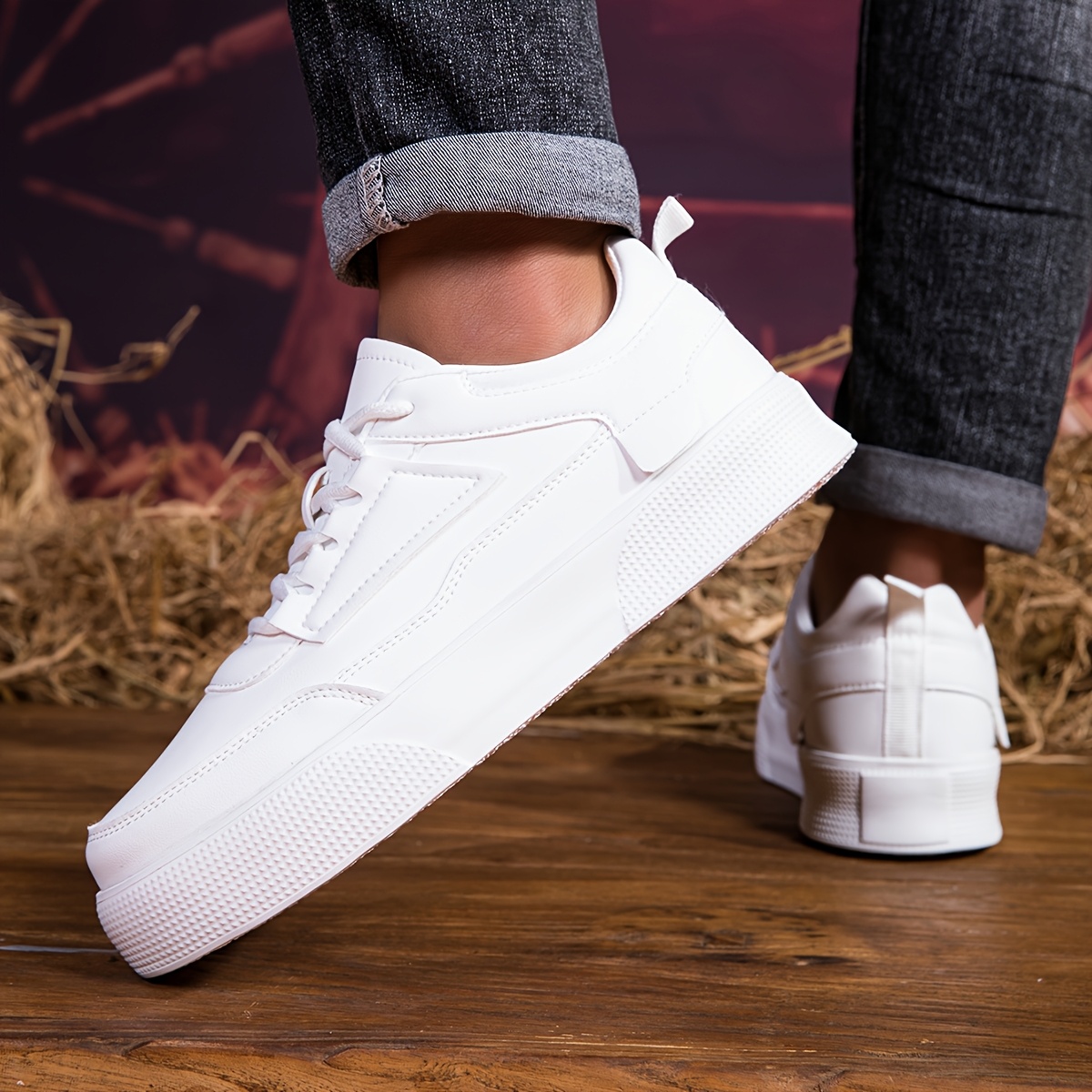 mens classic white casual sports skate shoes eva thick sole Temu