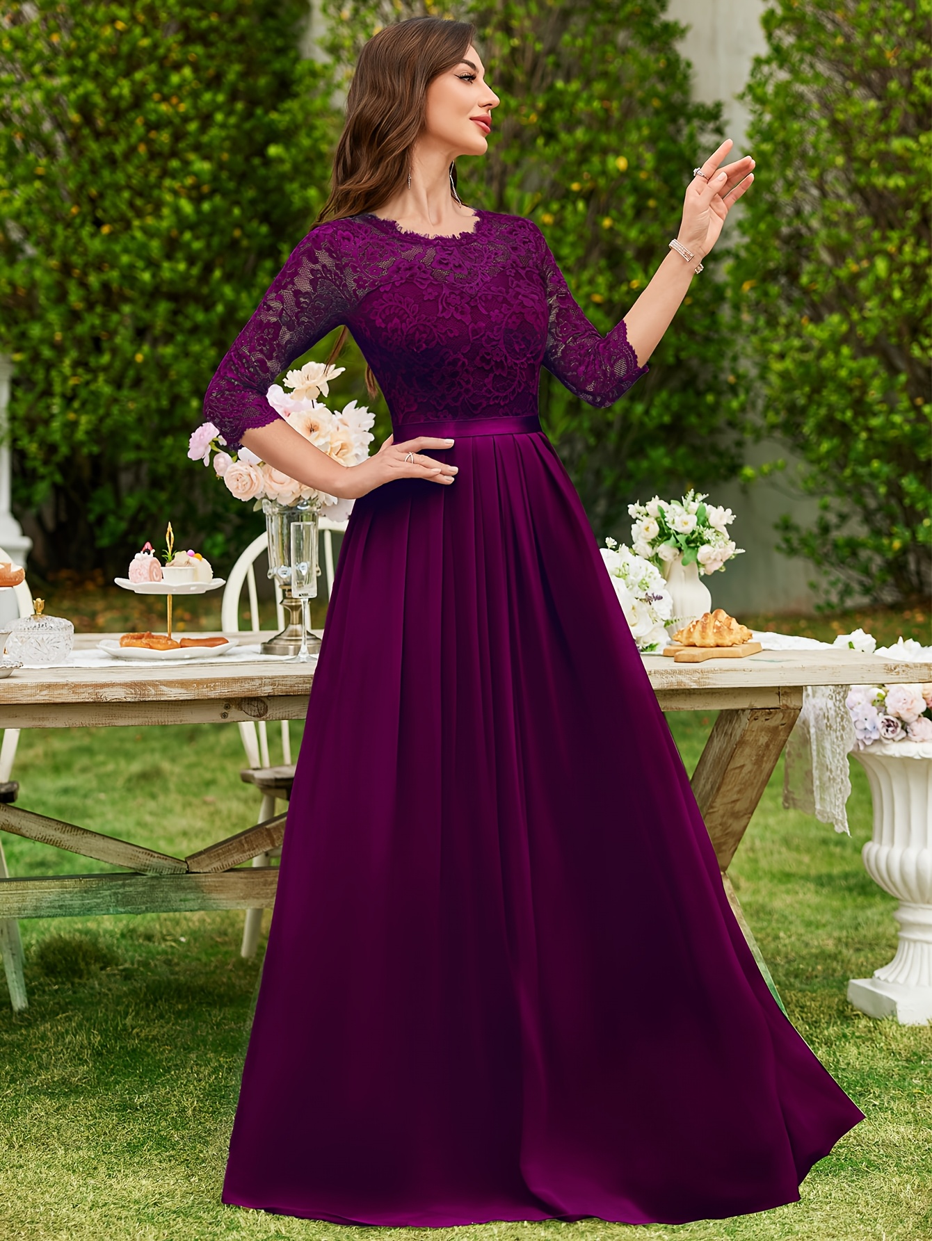 m22073 womens elegant floral lace maxi bridesmaid dress 3 4 - Temu