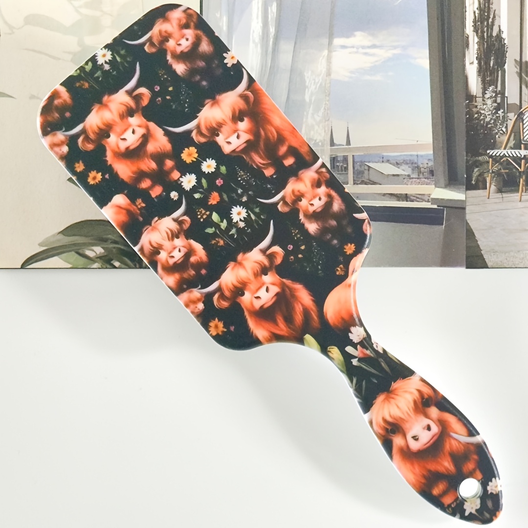 TEMU The Moo Printed Cushion Comb Pastoral Charm With Cute Design. It's Practical And Decorative, Static, And Offers A Comfortable Grip. Its Nylon
