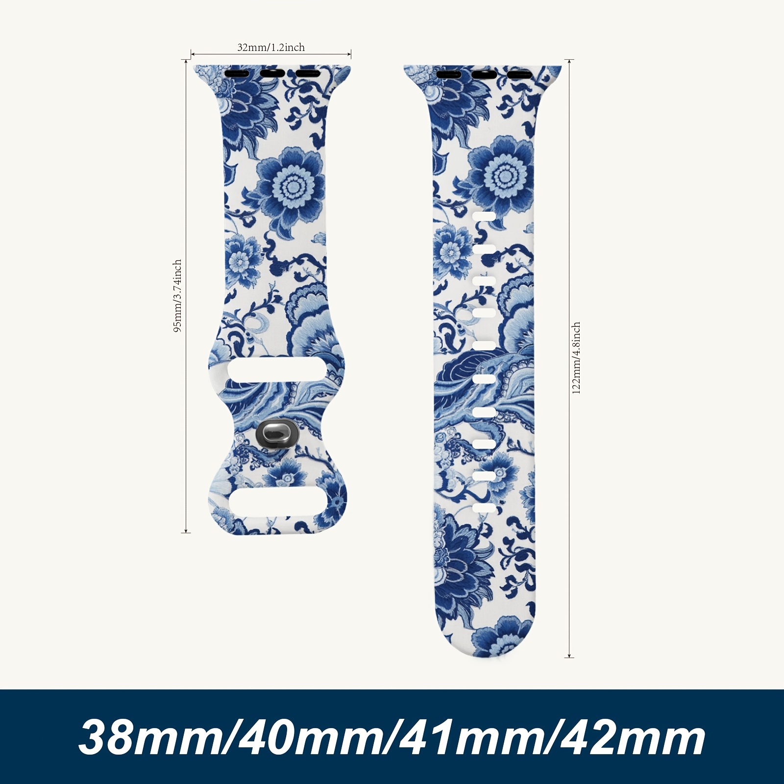 TEMU Chinese Blue And White Porcelain For Watch Band Compatible With Series 12/11/10/9/8/7/6/5//3/2/1/se 38/40/41/42mm Silicone Band Unisex