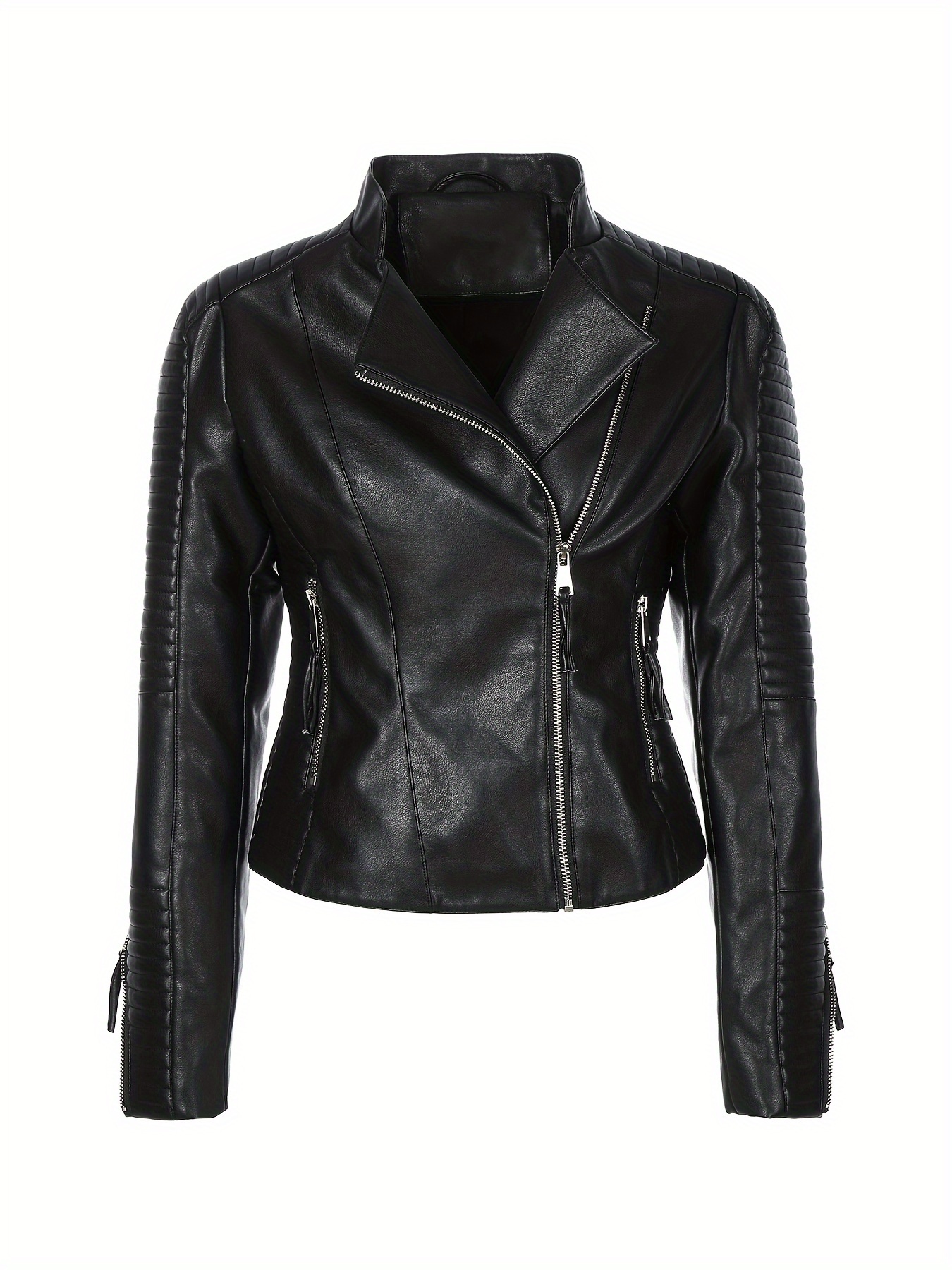 womens plus size pu leather moto jacket stylish zip stand Temu