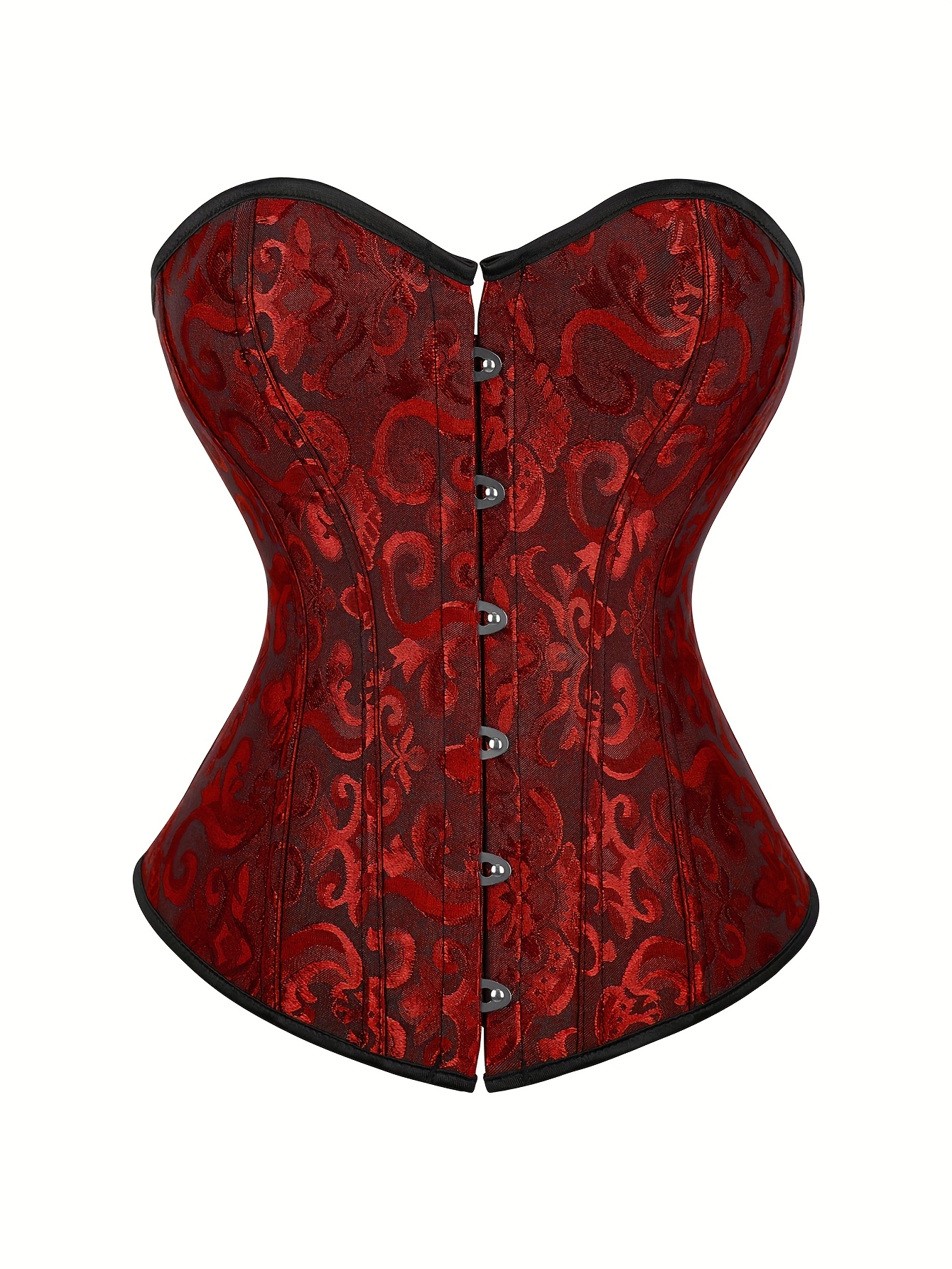 White Lace-Up Corset Top - Strapless, Tummy Control, Slimming Fishbone Bustier with Floral Jacquard Design, Front Hook Closure for Women