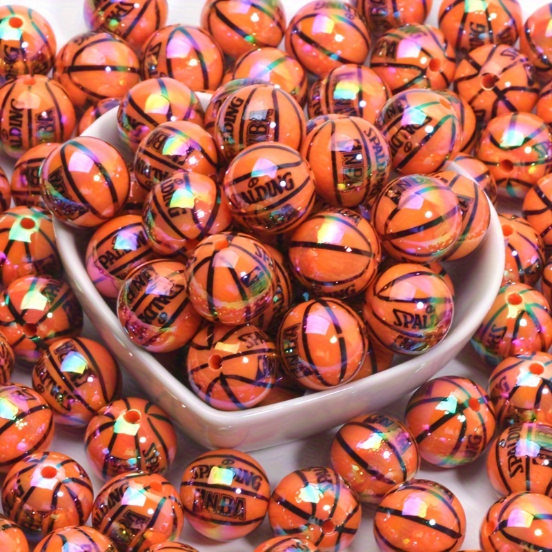 

10pcs 16mm Basketball Design Acrylic Beads For Jewelry Making, Necklace, Earrings, Keychain Diy Craft Supplies - Decorative Beads Without Mosaic Material