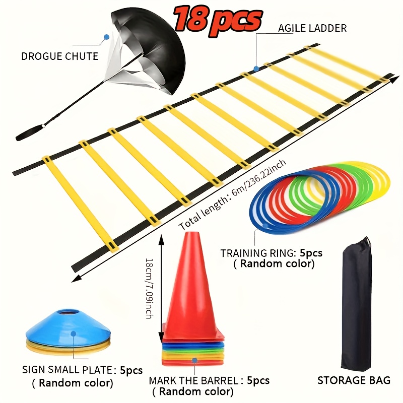 TEMU 18-delige Outdoor Snelheid Agility Ladder Set - Voetbal Trainingsset, Inclusief Agility Ladder, Markerkegels, Markerschijven, ,
