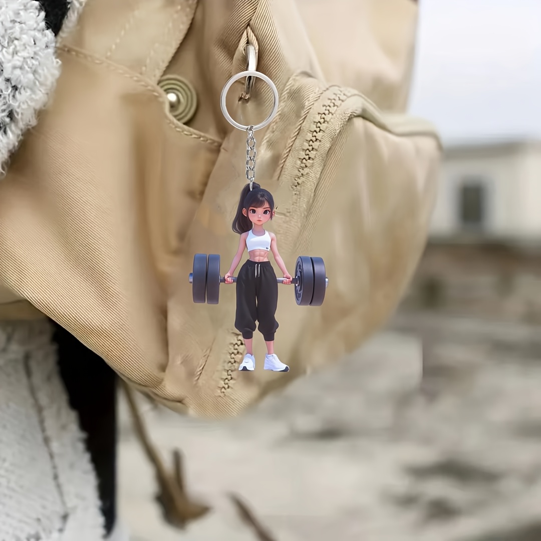 

2d Flat Acrylic Keychain - Elegant 1pc Keychain With Weightlifting Girl Design - , Thanksgiving, Christmas, Halloween, Diy, Festive Gift