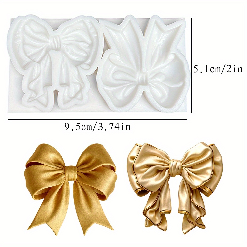 Image of Baroque Style 2 Bowknot Silicone Mold For Fondant, Diy Cake Baking Chocolate Silicone Mold, Epoxy Clay Diy Mold